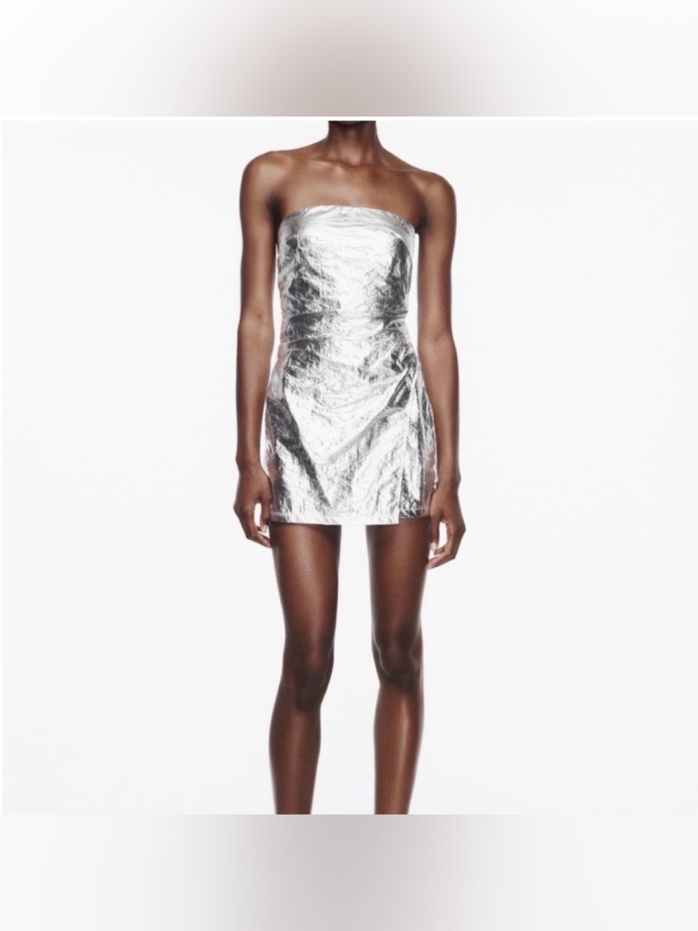 Zara Strapless Metallic Silver Mini Strapless Romper Size M